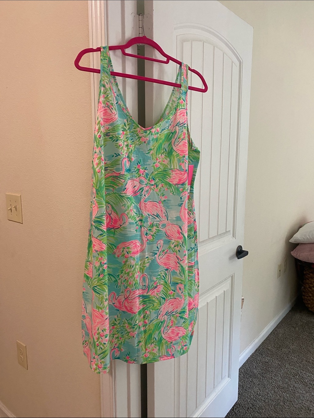 Lilly Pulitzer Pink Flamingo Print Mini Dress on Aqua